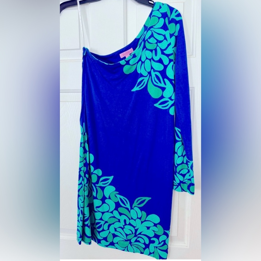 Lilly Pulitzer Vibrant Blue and Green one shoulder Dress size small spring beach